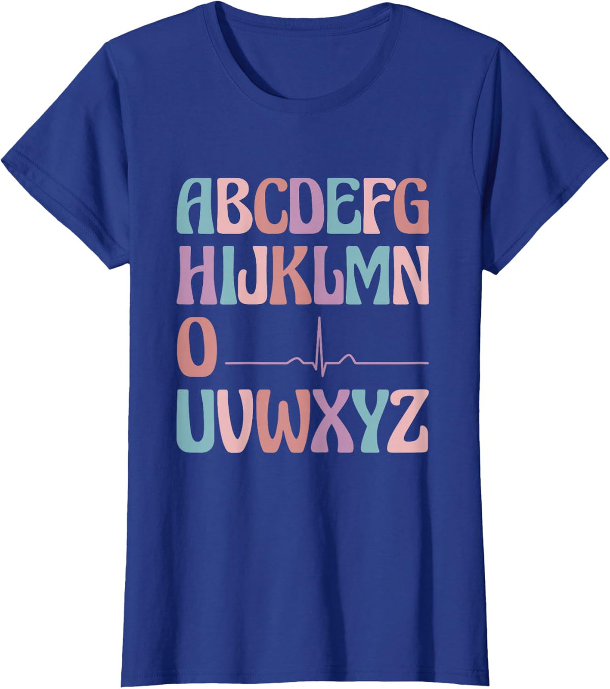 Alphabet Heartbeat Line Nursing Student ABC PQRST Nurse T-Shirt - Royal Blue
