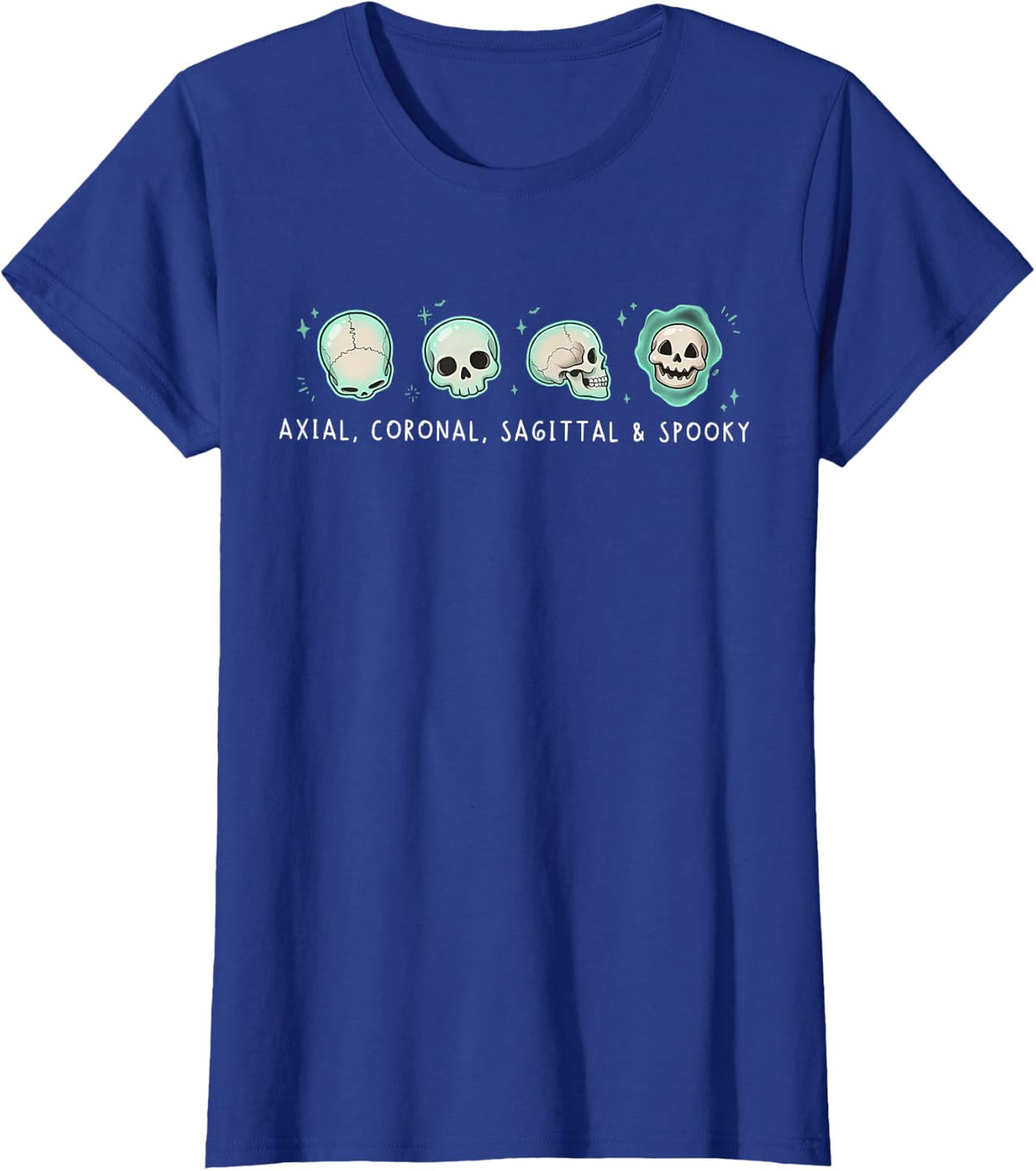 Axial Coronal Sagittal & Spooky Skeleton Skull Halloween MRI T-Shirt - Royal Blue