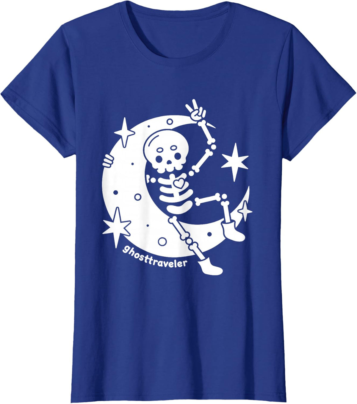 Ghosttraveler Skeleton On The Moon Spooky T-Shirt - Royal Blue