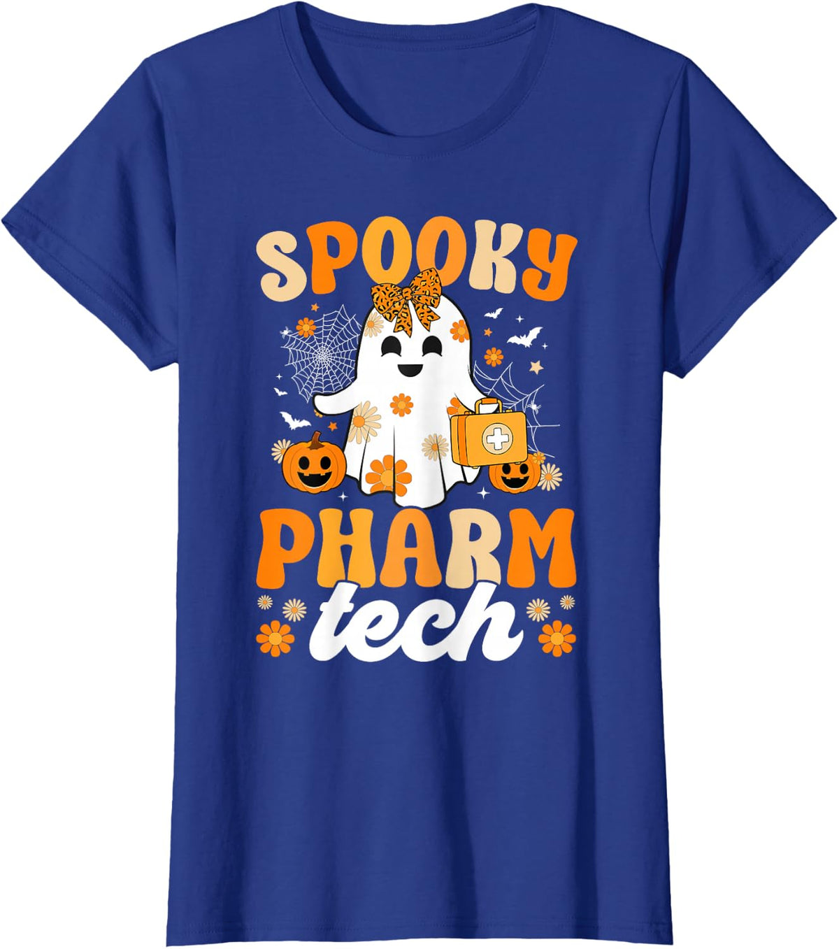 Spooky Pharm Tech Halloween Pharmacy Technologist T-Shirt - Royal Blue