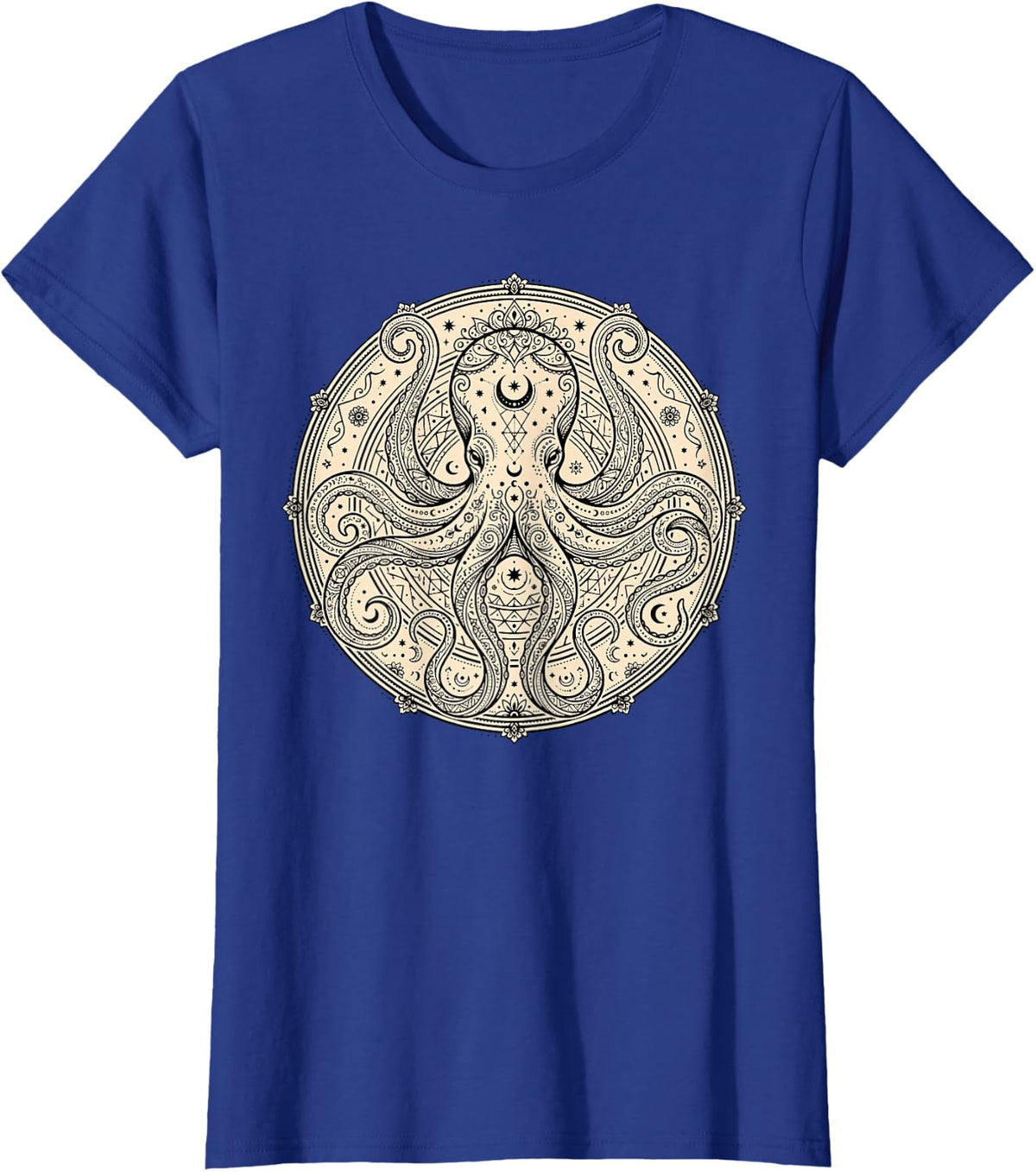 Mystic Octopus Celestial Moon Sea Creature Mandala Astrology T-Shirt - Royal Blue