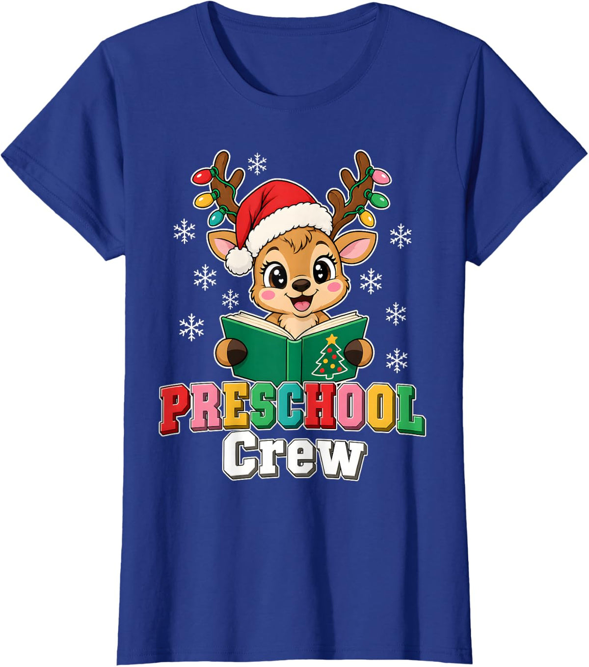 Preschool Teacher Christmas Shirt Crew Reading Reindeer T-Shirt - Royal Blue