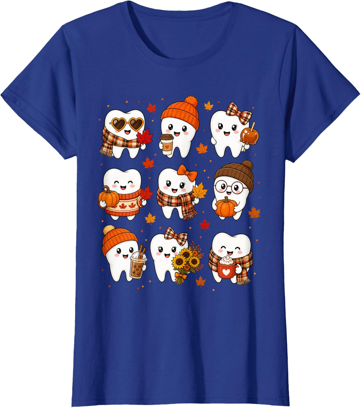 Fall Dentist Tooth Pumpkin Coquette Bow Dental Hygienist T-Shirt - Royal Blue
