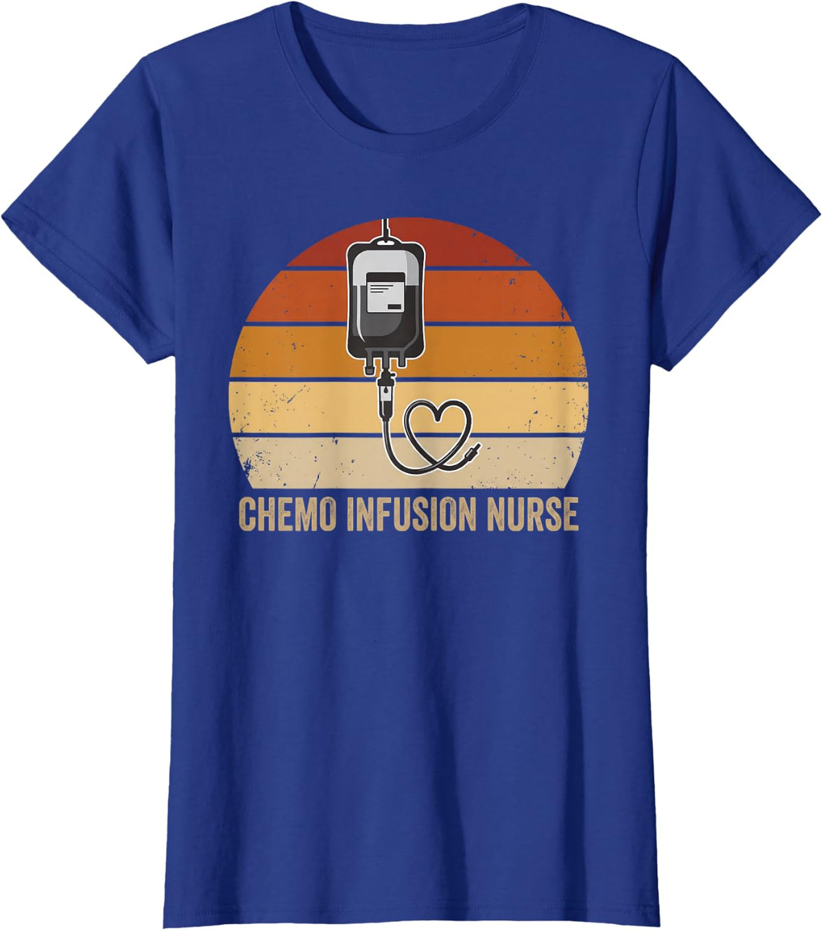 Infusion Nurse Chemo Oncology Nursing Crew Retro Sunset T-Shirt - Royal Blue