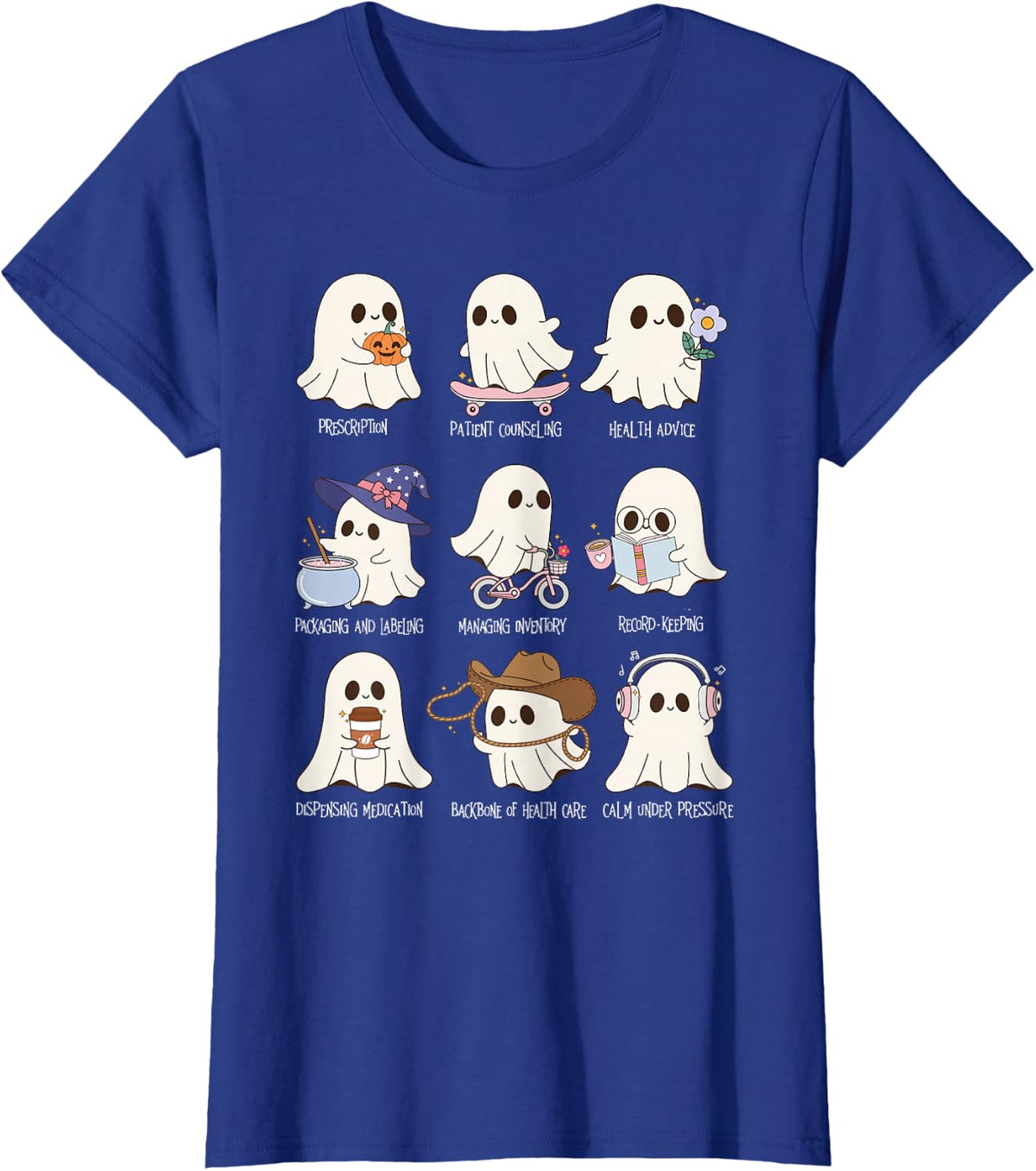 Pharmacy Technician Spooky Ghost Halloween Pharmacist Tech T-Shirt - Royal Blue
