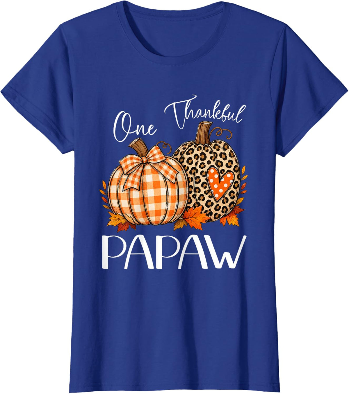 One Thankful Papaw Birthday Autumn Pumpkin Leopard T-Shirt - Royal Blue