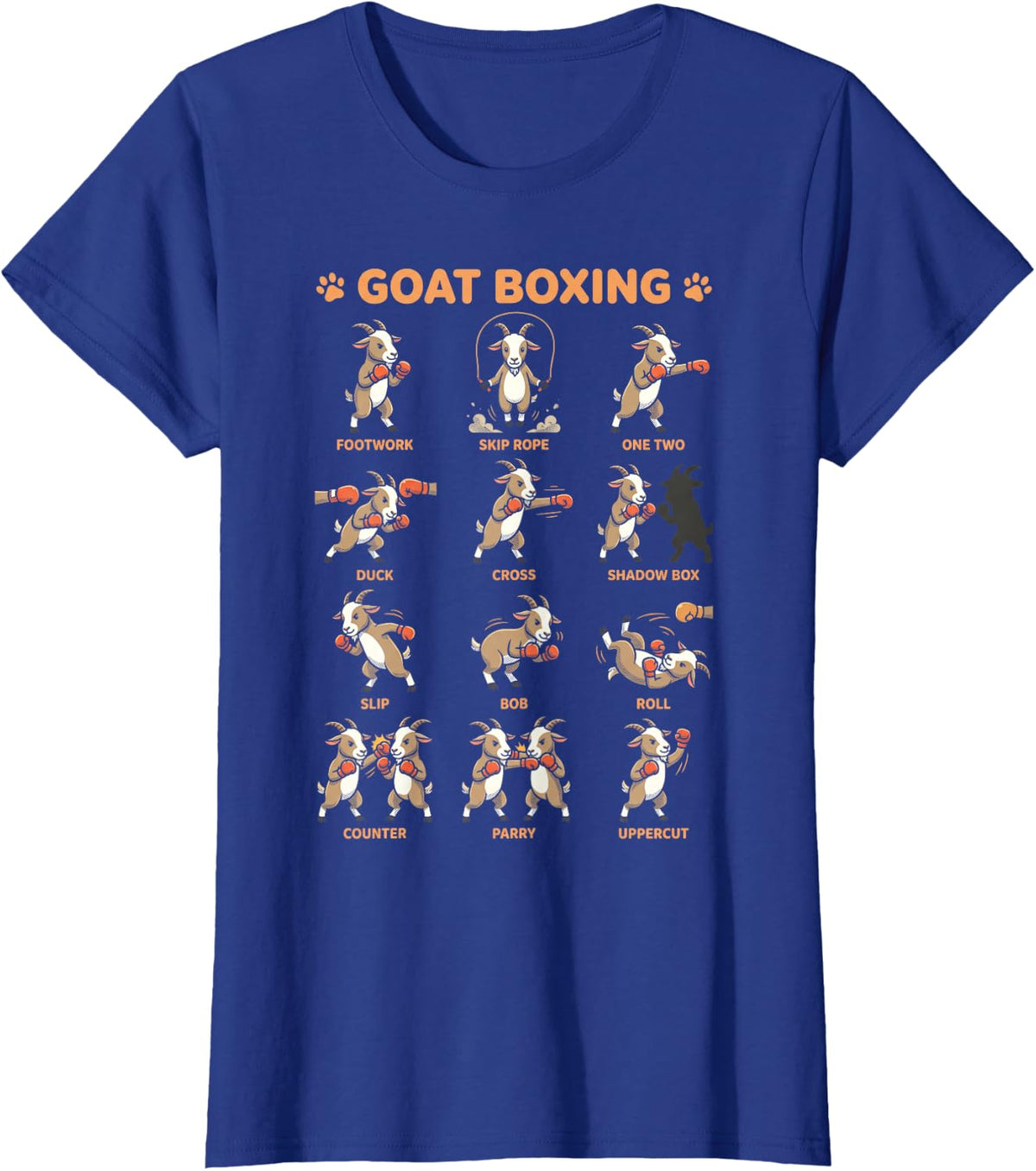 Goat Boxing Comic Poses Cute Funny Animal Chart T-Shirt - Royal Blue