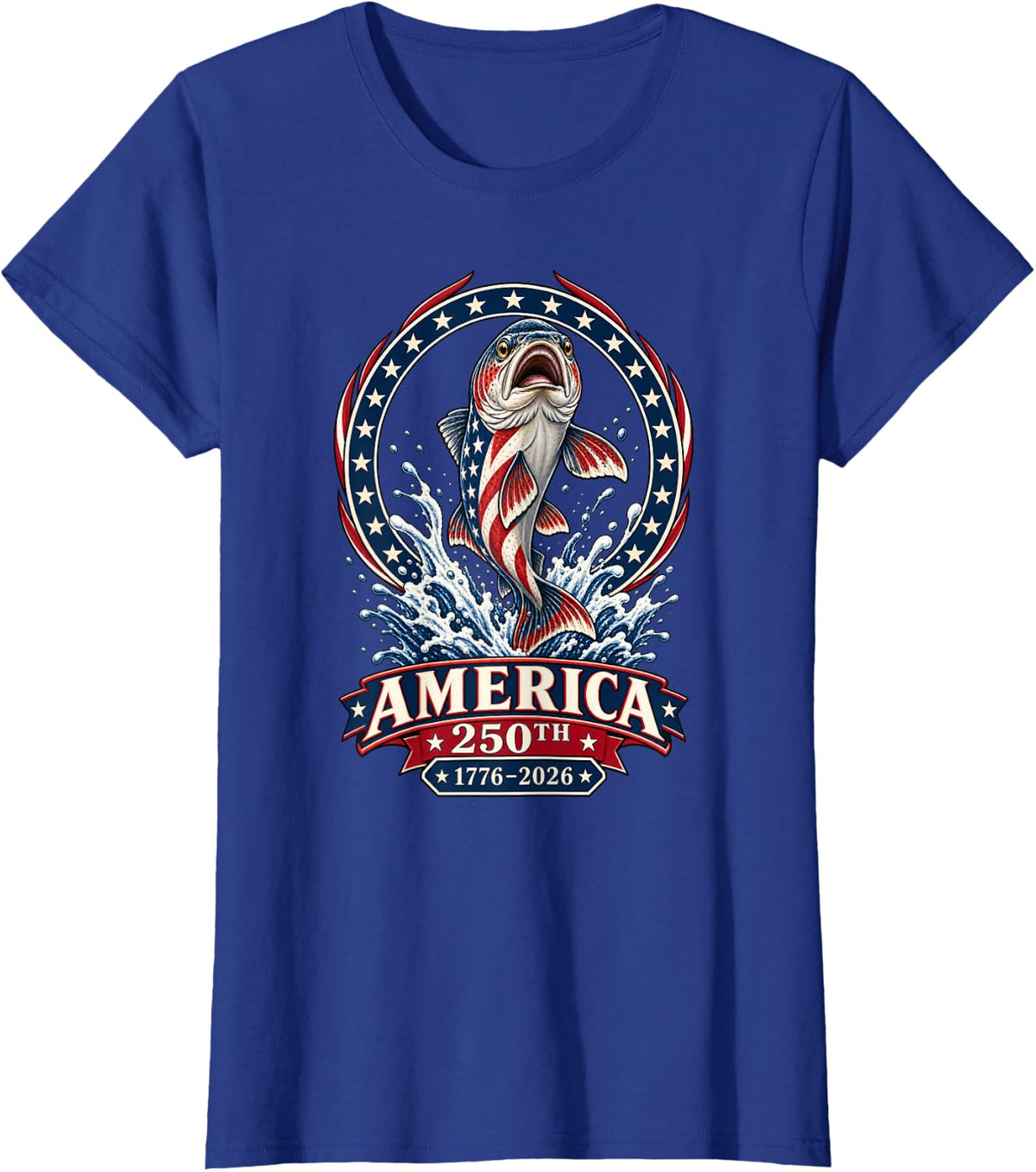 America Patriotic Trout Fishing T-Shirt - Royal Blue