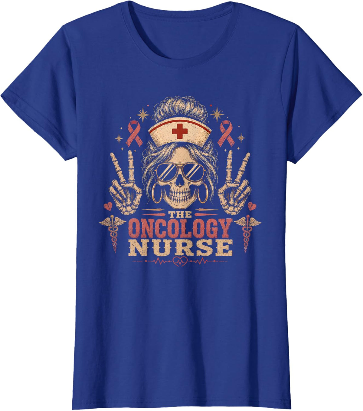 Funny Nurse Halloween Shirt The Oncology Nurse Skull T-Shirt - Royal Blue