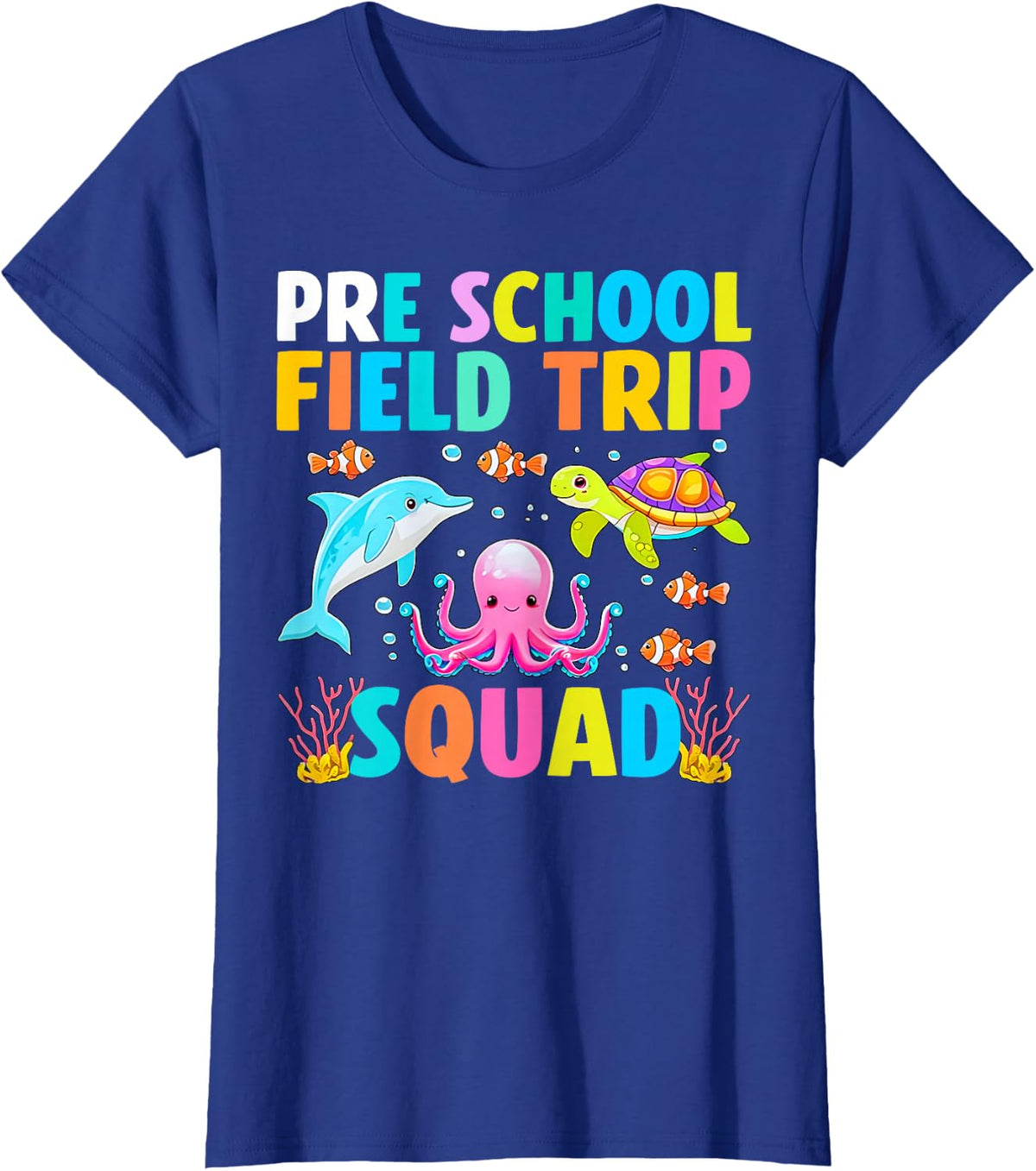 Pre School Field Trip Squad Aquarium Matching Teacher Kid T-Shirt - Royal Blue