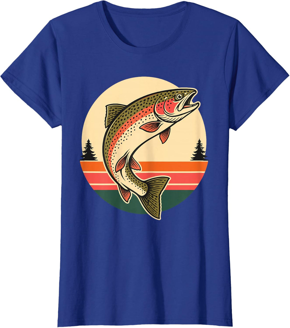 Rainbow Trout Fishing Retro Sunset T-Shirt - Royal Blue