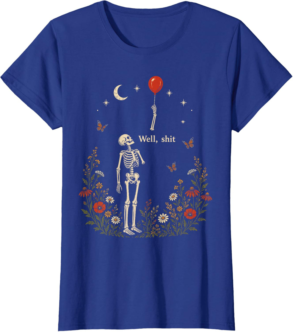 Sarcastic Skeleton Balloon Floral Funny Halloween Women T-Shirt - Royal Blue