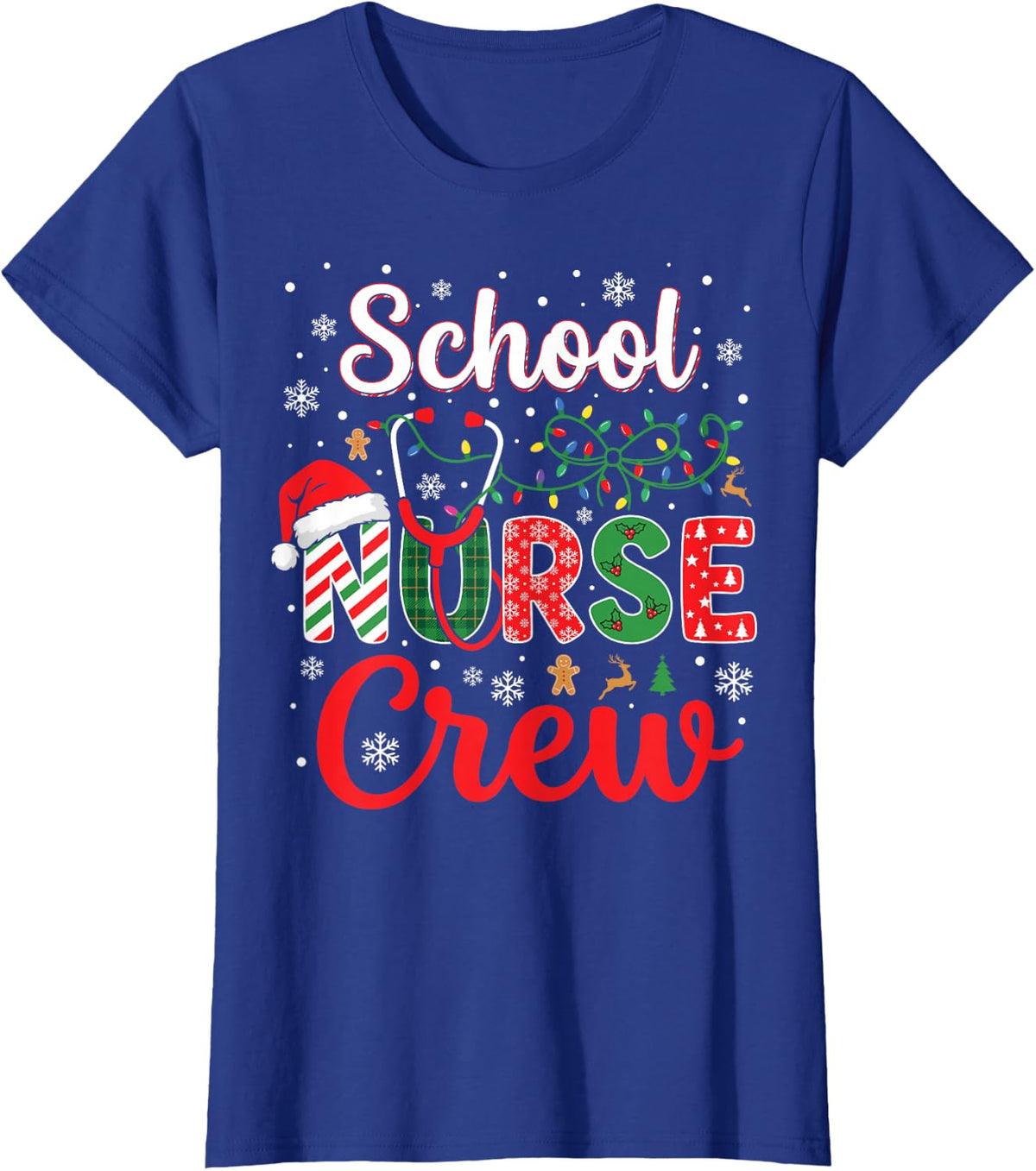 School Nurse Christmas Shirt Crew Nursing Gingerbread Xmas T-Shirt - Royal Blue