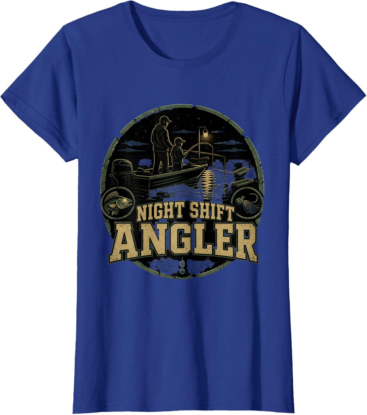 Night Shift Angler Walleye Fishing Lake Jigging T-Shirt - Royal Blue
