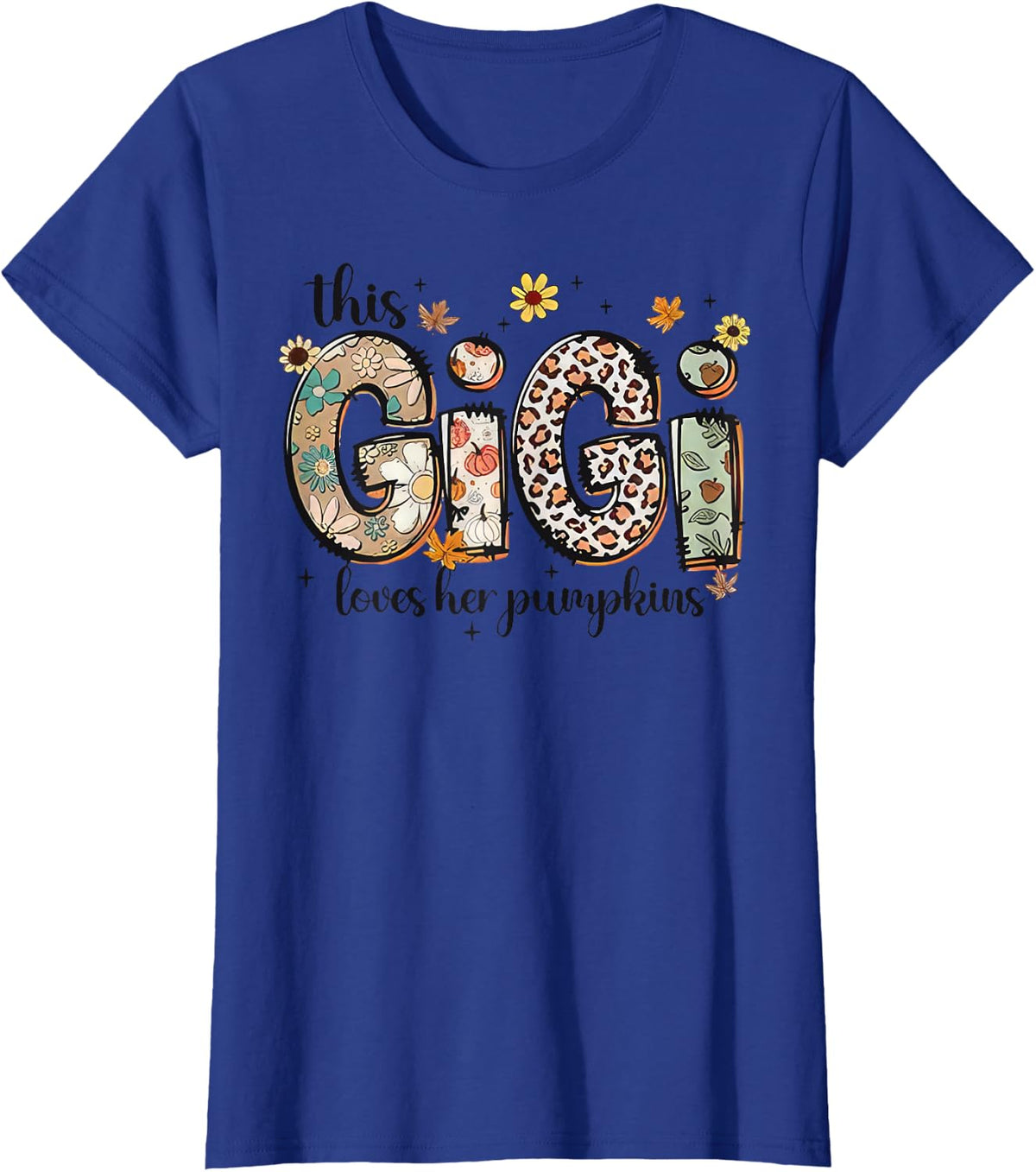 This Gigi Loves Her Pumpkins Fall Thanksgiving Tee T-Shirt For Women Autumn Season Tees - Royal Blue