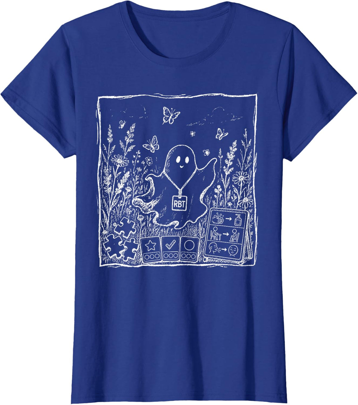 Wildflower Ghost RBT Halloween Registered Behavior Tech T-Shirt - Royal Blue