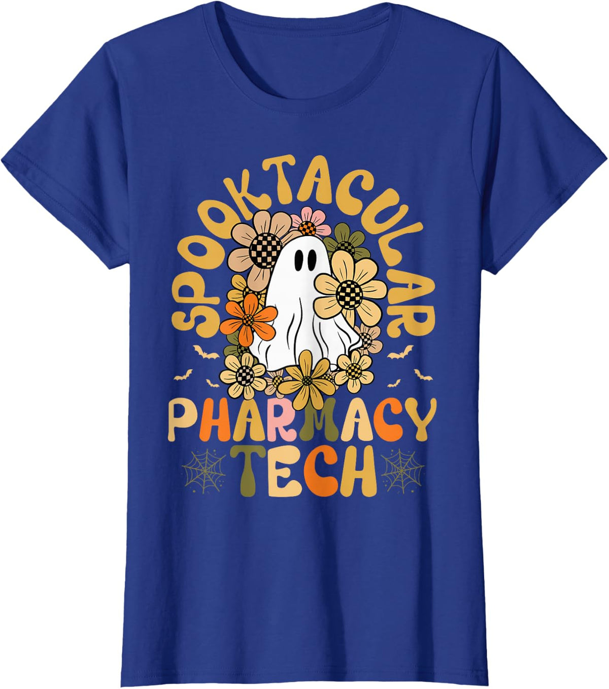 Spooktacular Pharmacy Tech - Halloween Scary Groovy Floral T-Shirt - Royal Blue