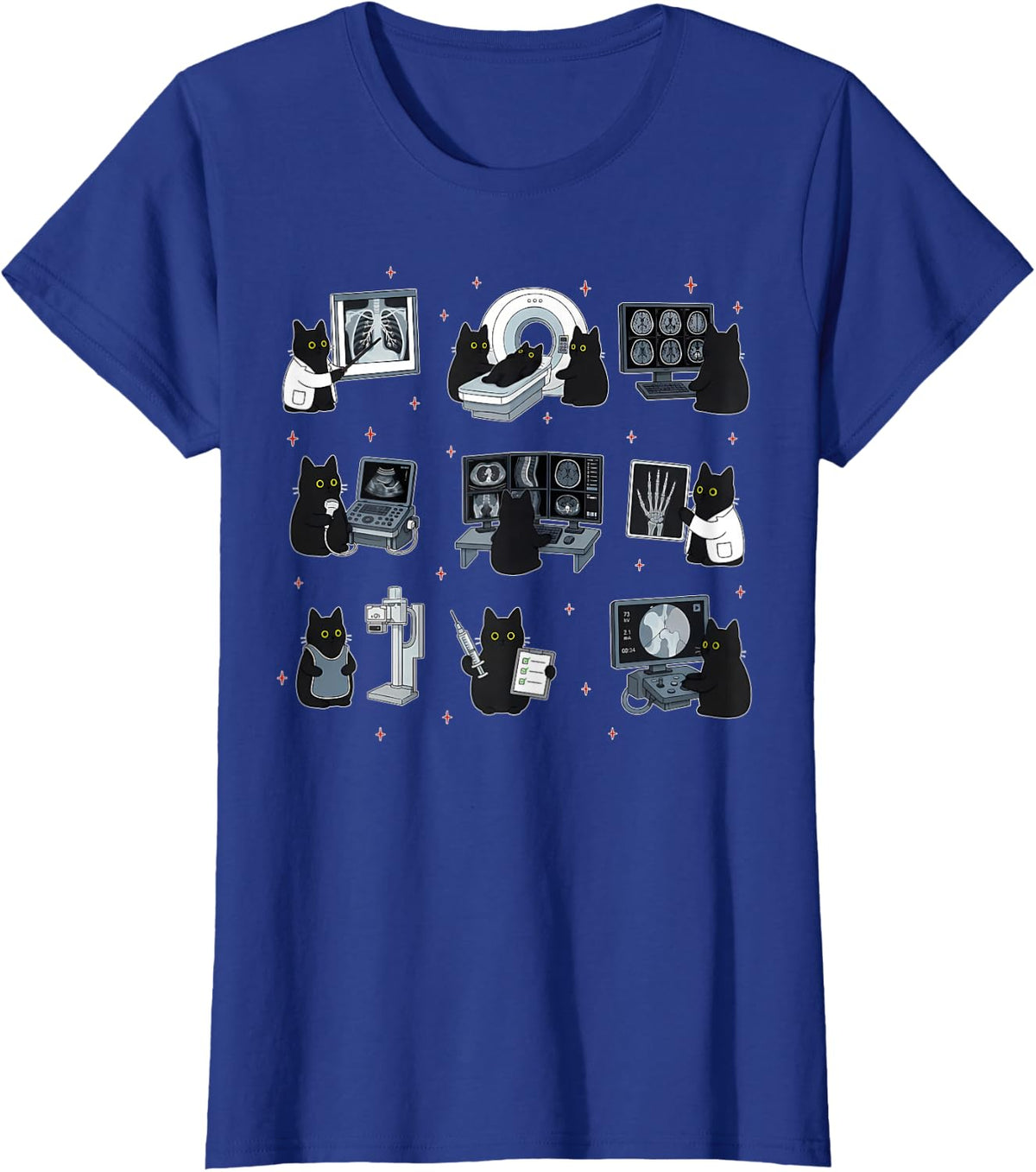 Radiology Tech Black Cat X-ray Radiologic Technologist Retro T-Shirt - Royal Blue