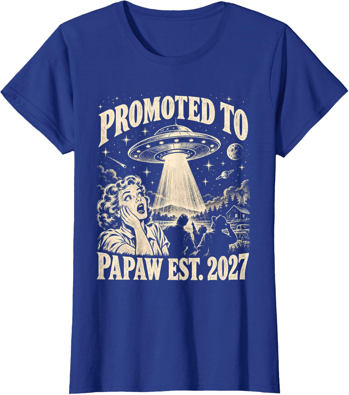 Promoted to Papaw Est 2027 UFO Vintage T-Shirt - Royal Blue