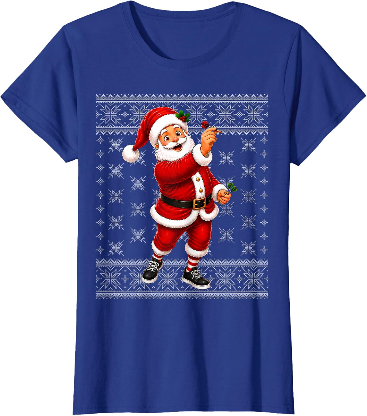 Ugly Xmas Funny Santa Playing Darts Christmas Sports T-Shirt - Royal Blue