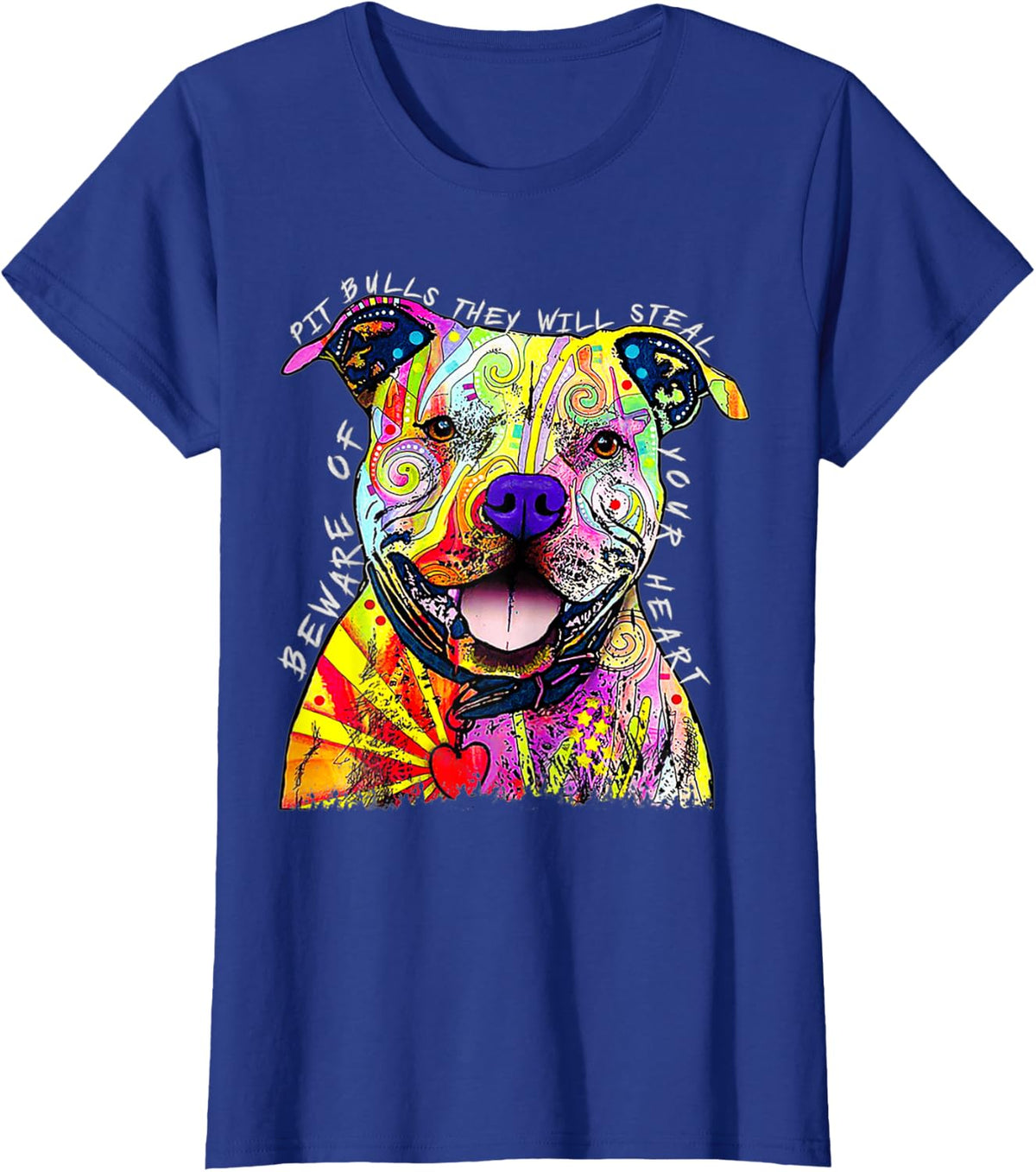 Funny Beware of Pit Bulls, Dean Russo Pitbull Original T-Shirt - Royal Blue