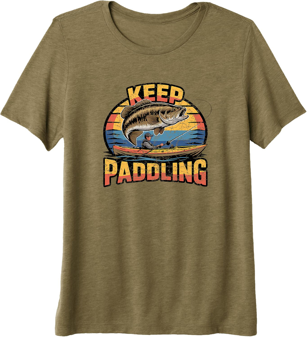 Smallmouth Bass Kayak Fishing Premium Tri-Blend T-Shirt - Olive Green