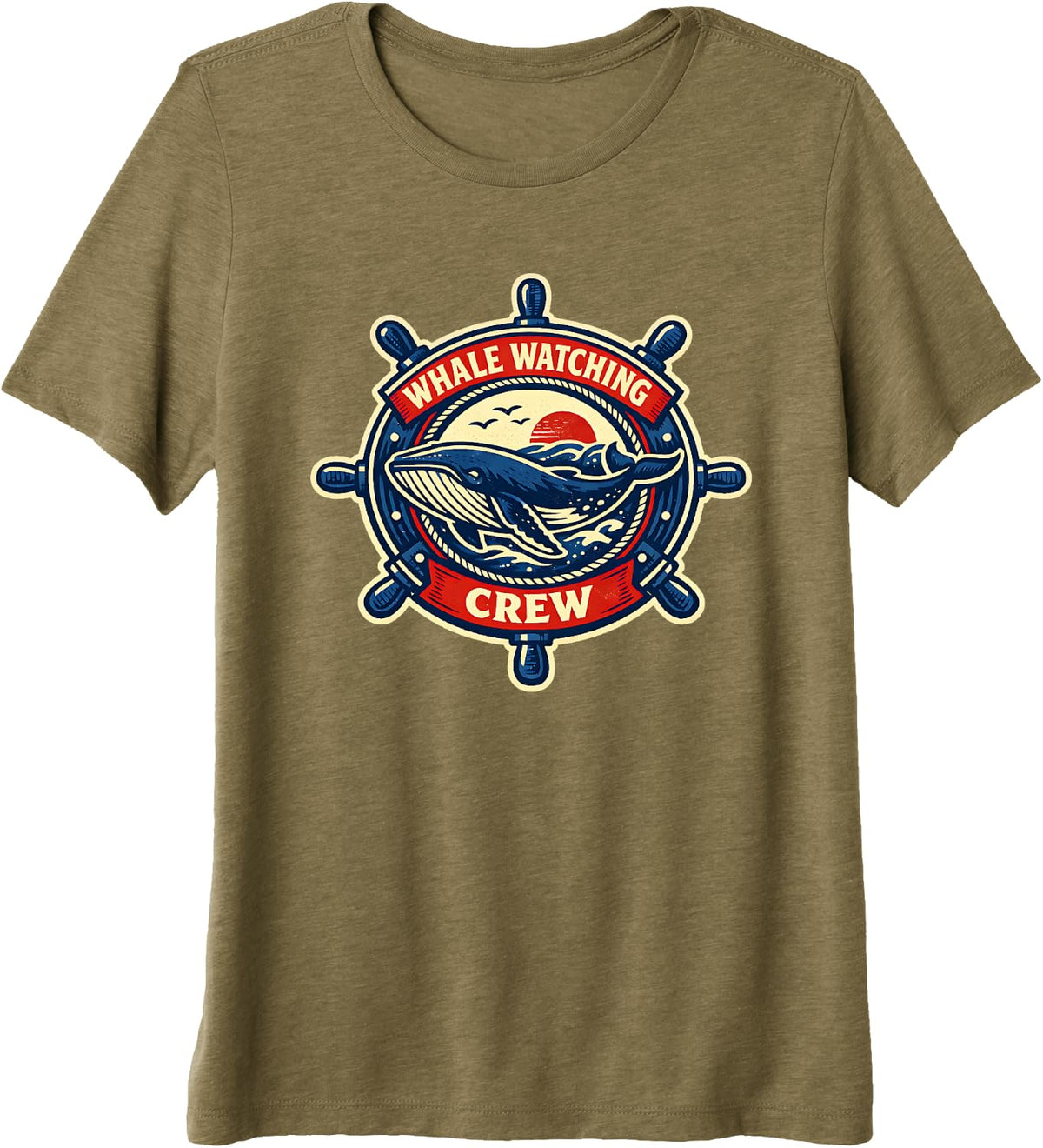 Whale Watching Crew Humpback Nautical Premium Tri-Blend T-Shirt - Olive Green