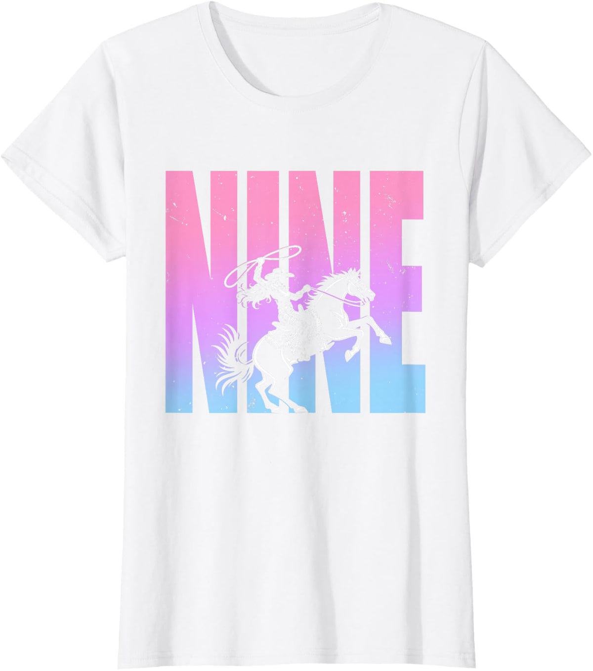 9th Birthday Rodeo Western Cowgirl Riding Horse Party T-Shirt - White