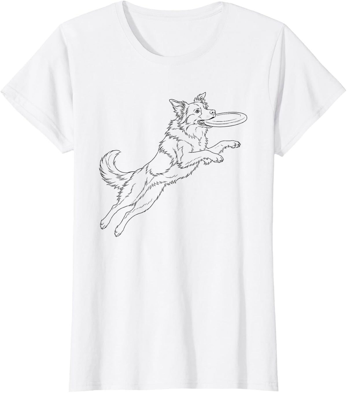 Border Collie Frisbee Disc Lineart Dog Lover T-Shirt - White