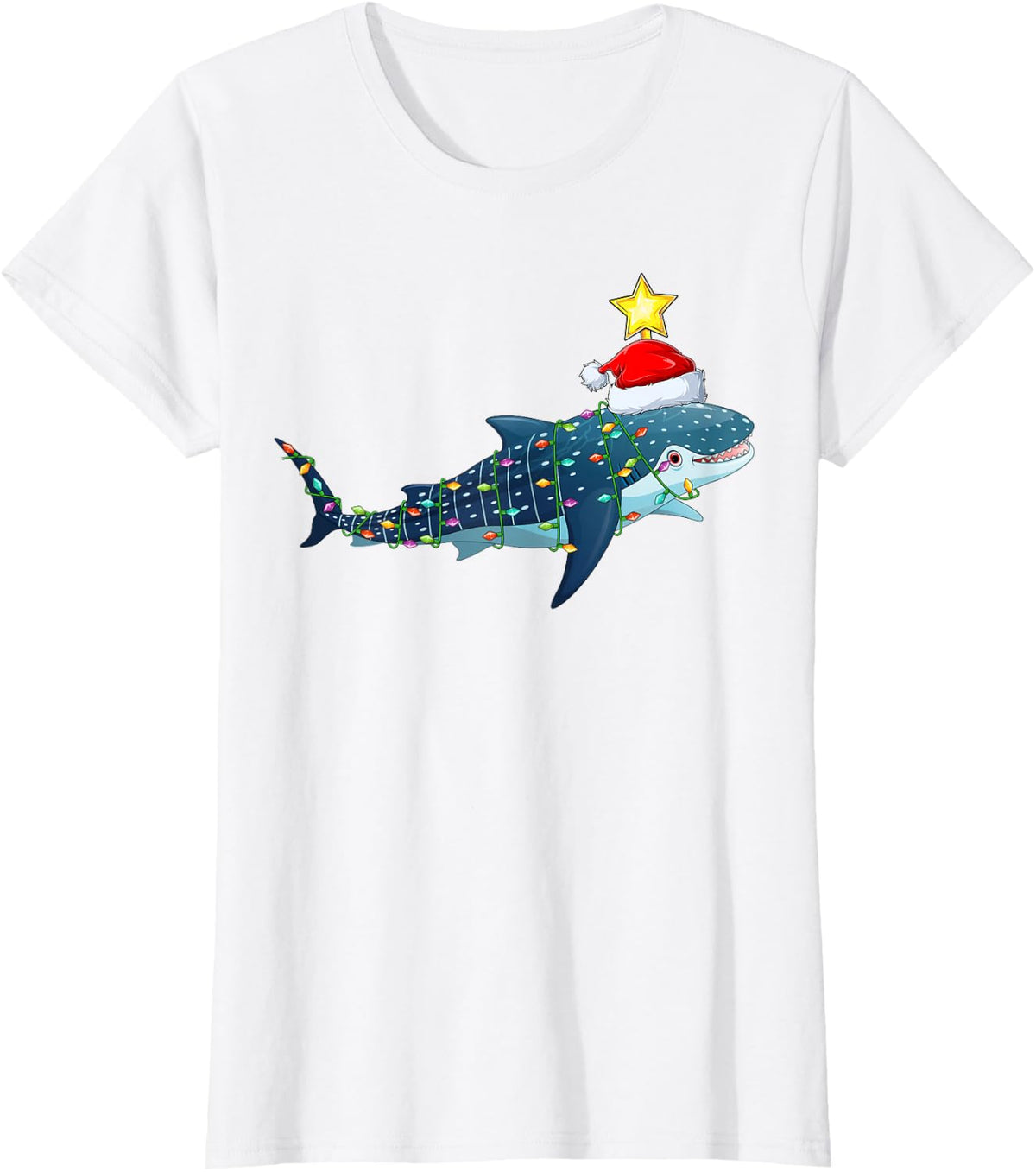 Whale Shark Xmas Tree Lighting Santa Whale Shark Christmas T-Shirt - White