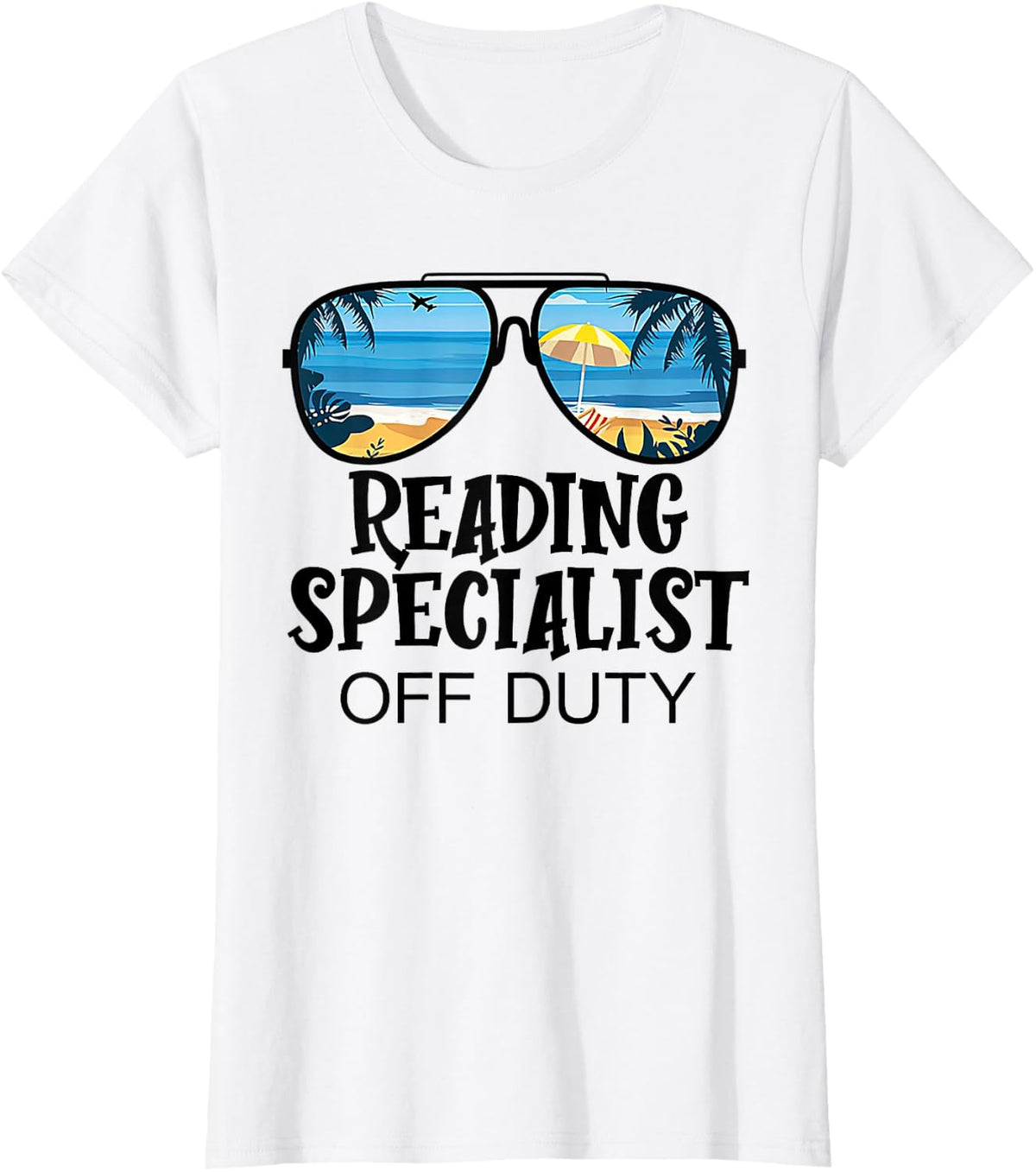 Reading Specialist Off Duty Sunglasses Beach Summer T-Shirt - White