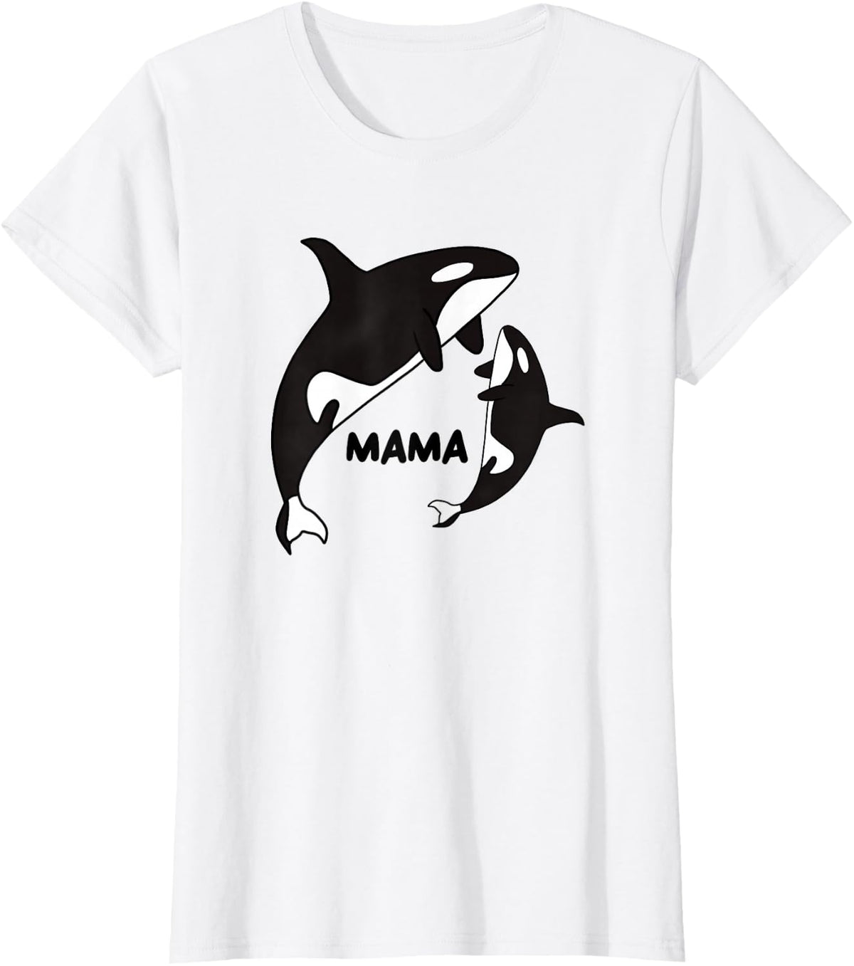 Orca Mama with Cub, Ocean Animal, Whale Mothers T-Shirt - White