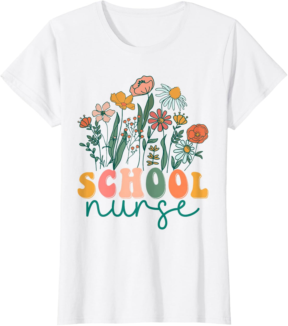 Groovy Wildflower School Nurse Tees T-Shirt - White