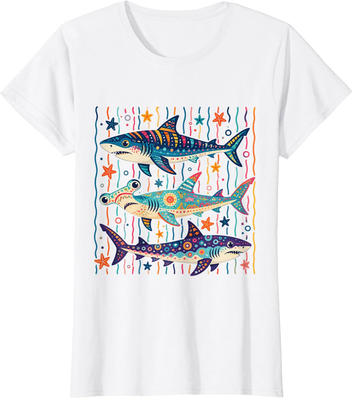 Shark Aesthetic Tropical Ocean Beach Shirt Summer Tee T-Shirt Marine Life - White