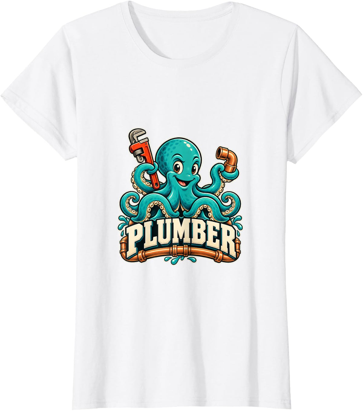 Plumber Octopus Pipe Wrench Funny Trade Gift T-Shirt - White