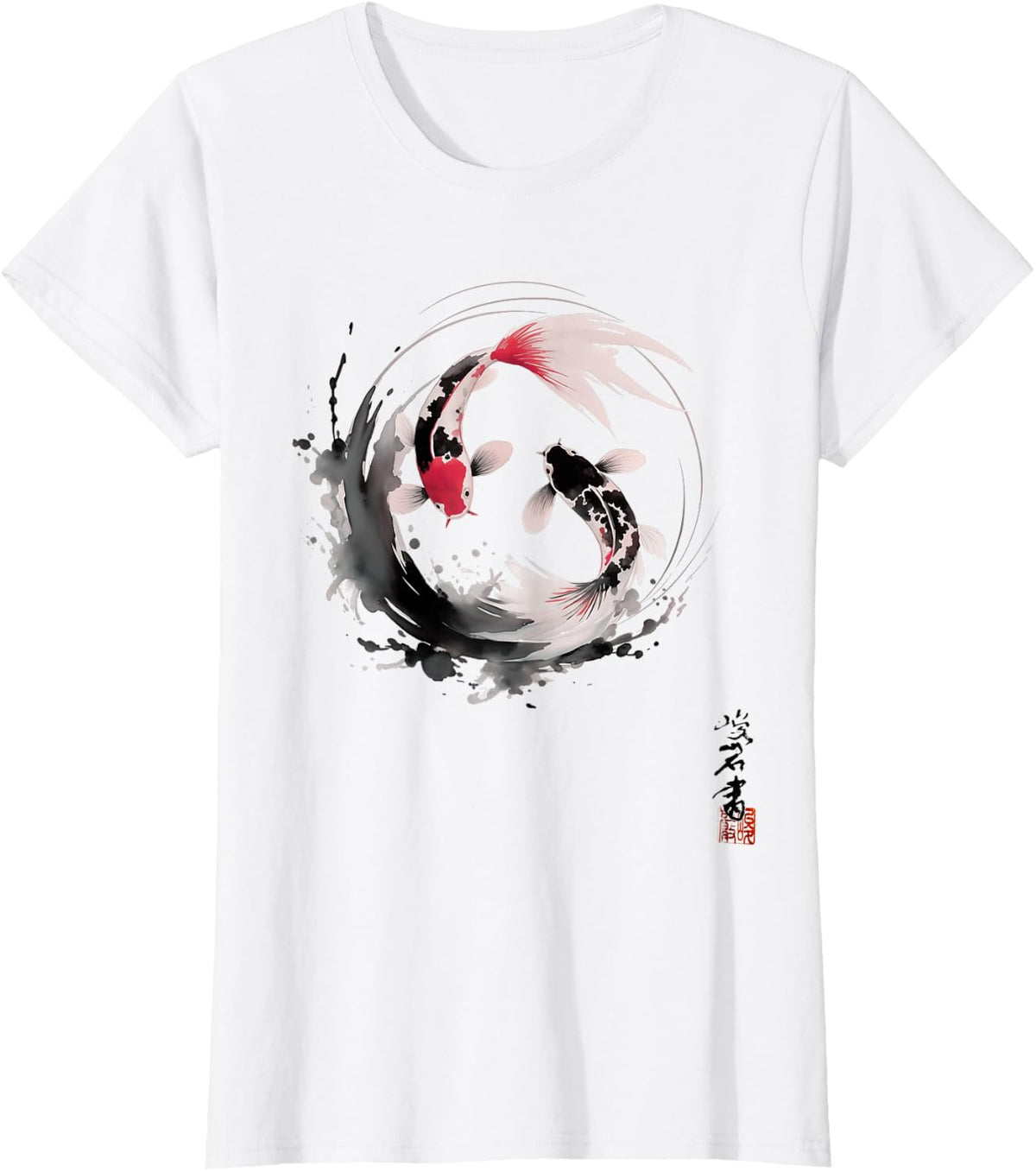 Yin and Yang Japanese Koi Fish Vintage T-Shirt - White
