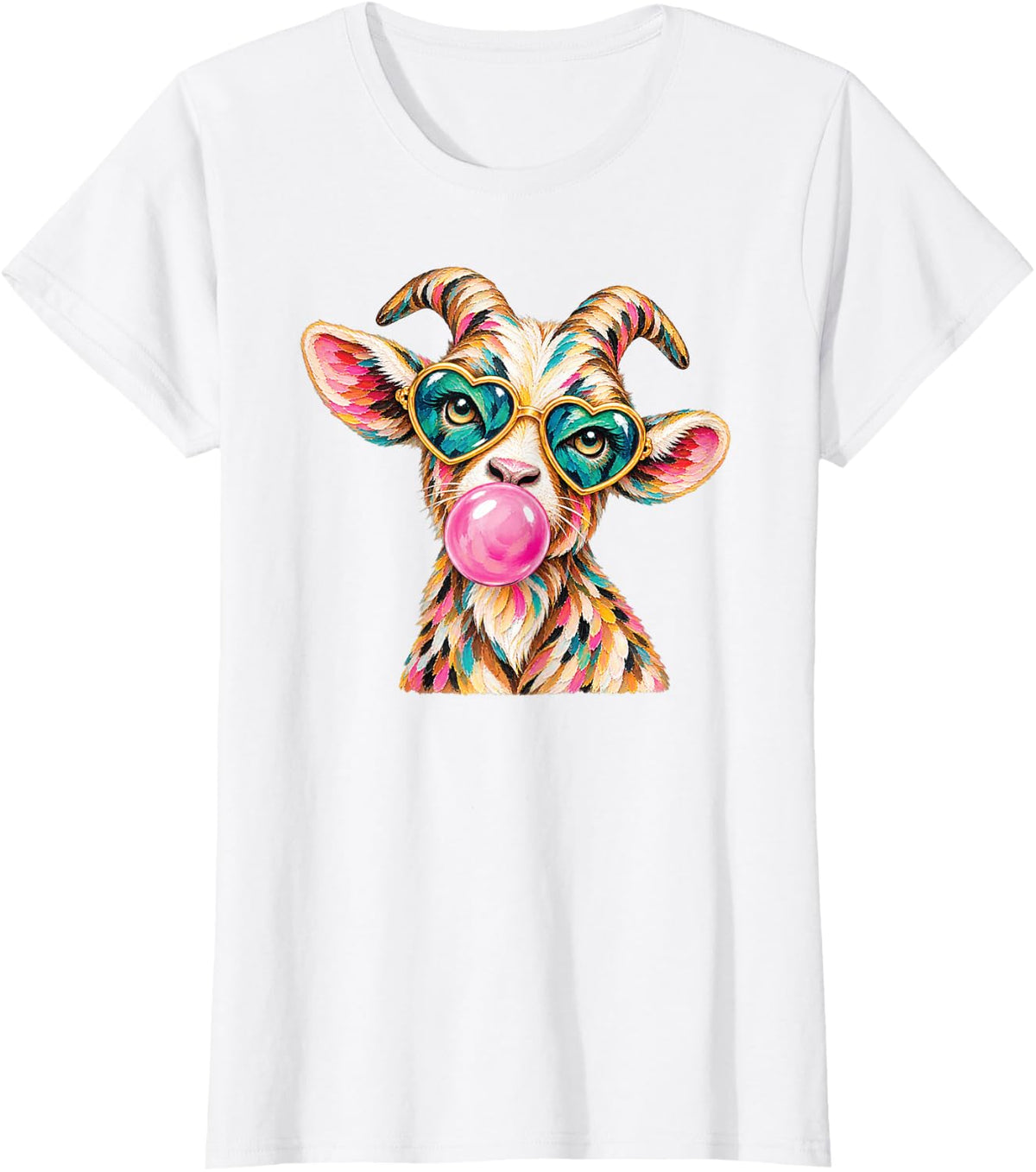 Cute Goat Bubblegum Glasses T-Shirt - White