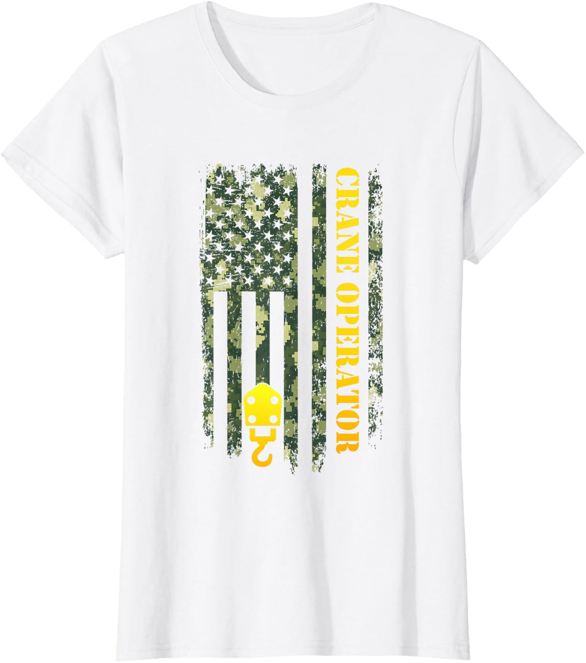 Crane Operator Camo American Flag T-Shirt - White
