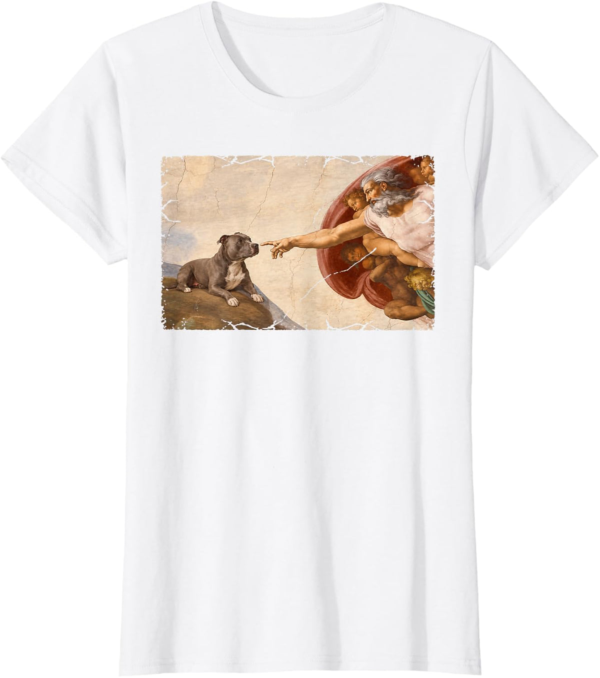 The Creation of Pitbull Funny Michelangelo Dog Meme Design T-Shirt - White
