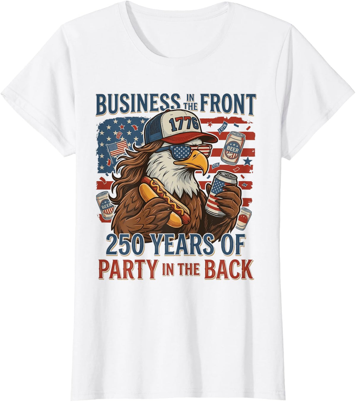 Funny Eagle Mullet Tee Business in The Front Party in The Back T-Shirt for Men Women - White