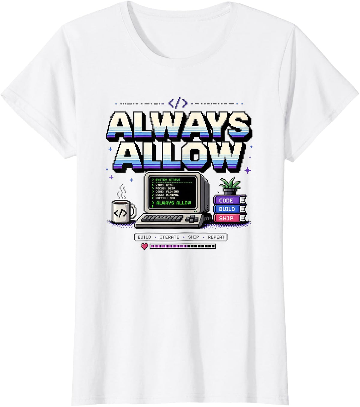 Always Allow Funny AI Coder Vibe Coding Programmer Coder T-Shirt - White