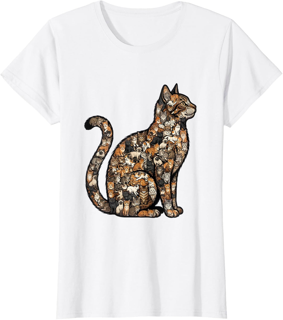 Cat Made of Cats Kitten Collage Cat Mom Kitty Lover T-Shirt - White