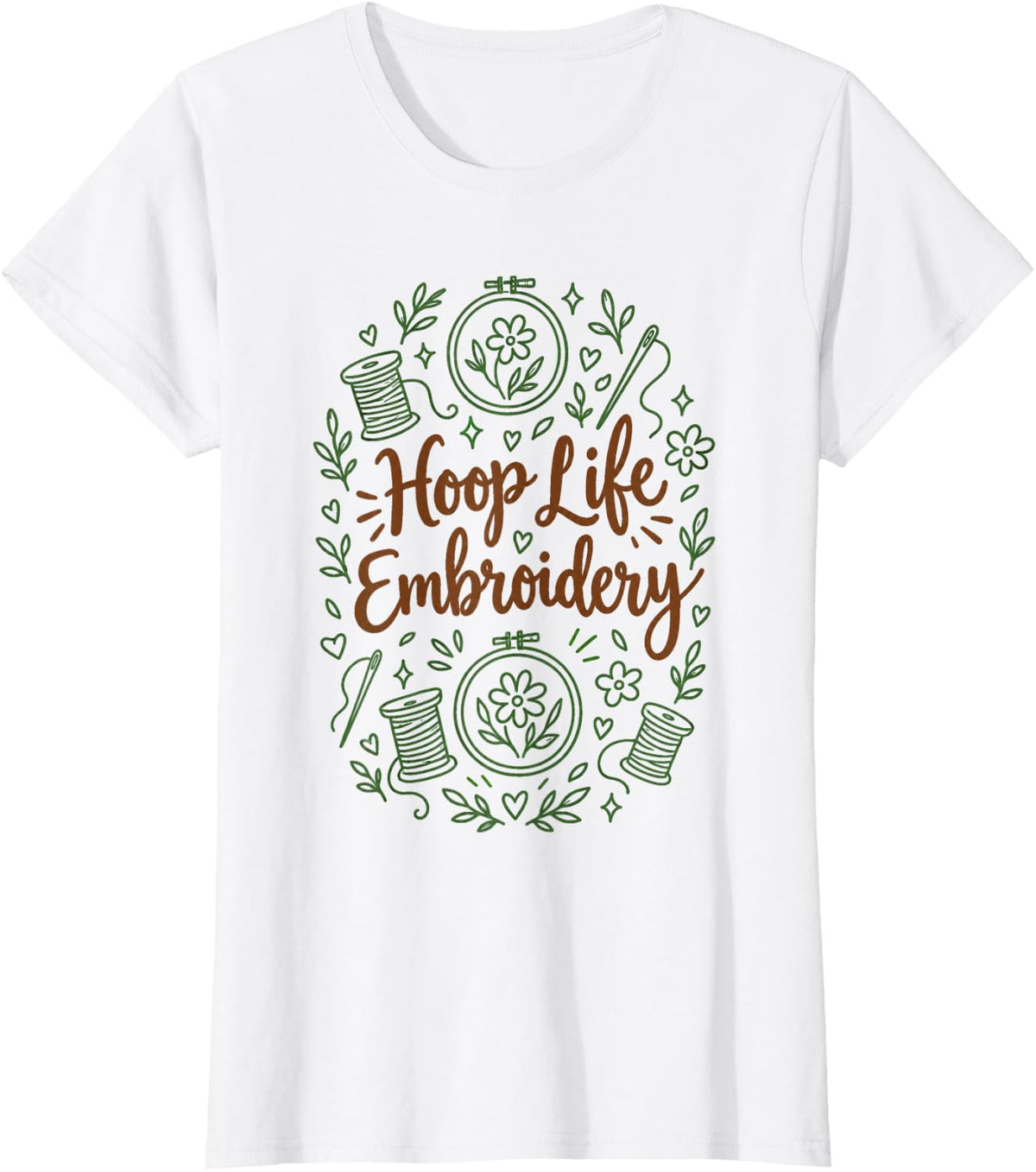 Hoop Life Embroidery Stitching Fan T-Shirt - White