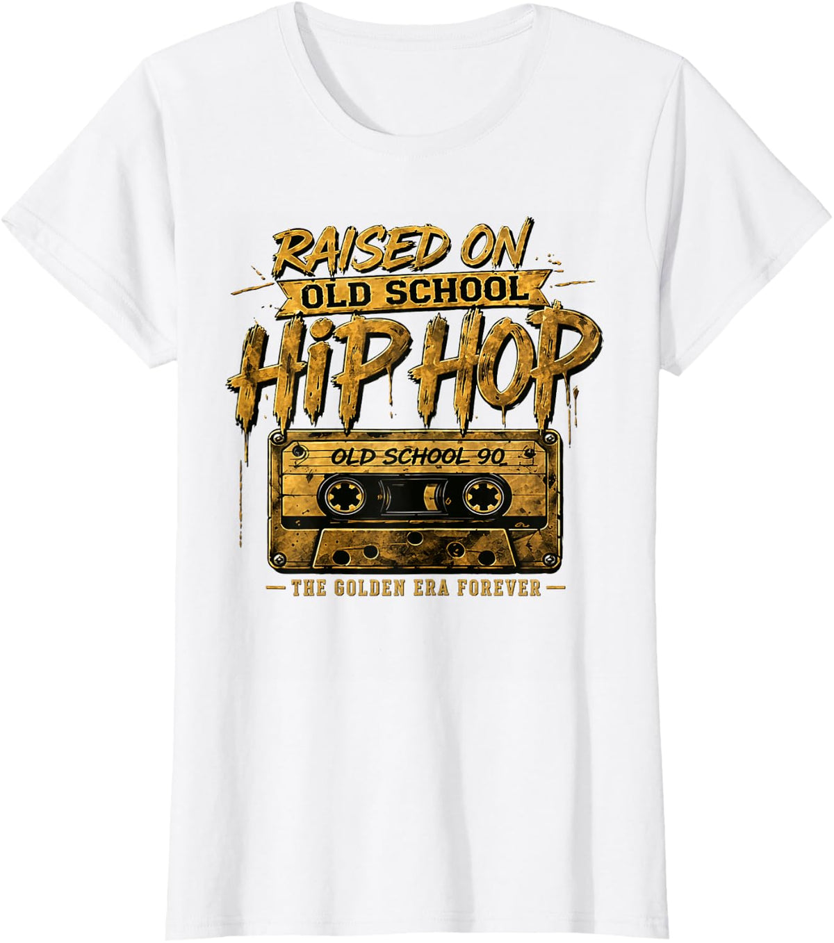 Raised On Old School Hip Hop Gold T-Shirt - White