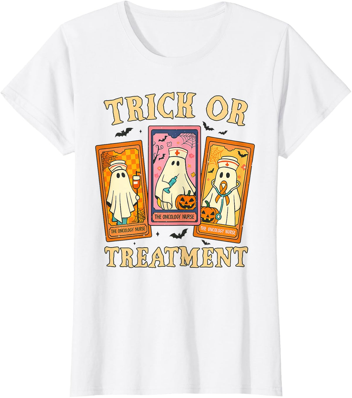 Oncology Nurse Ghost Halloween, Humor Trick or Treatment T-Shirt - White