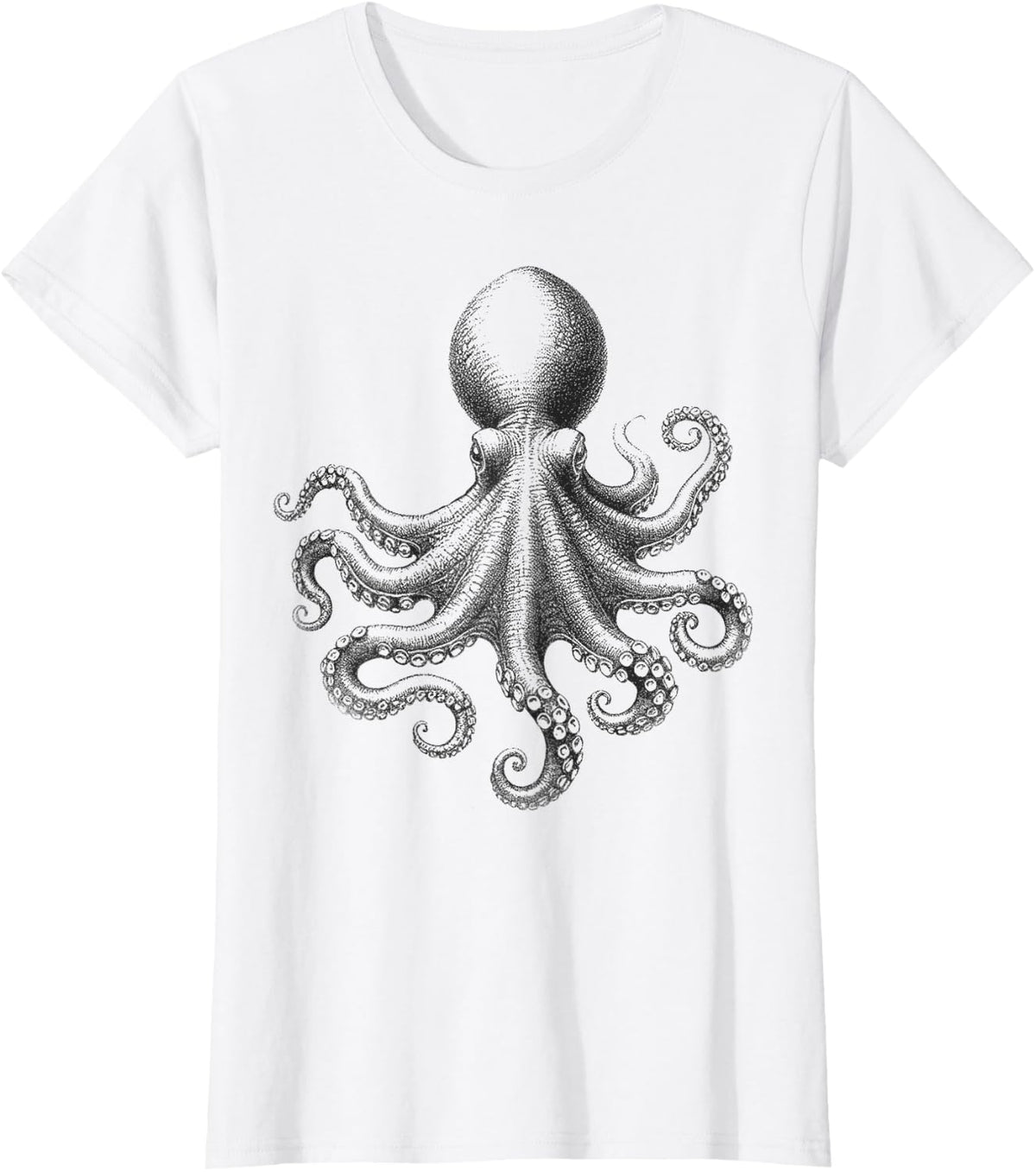 Vintage Octopus Illustration Marine Life Intricate Realistic T-Shirt - White