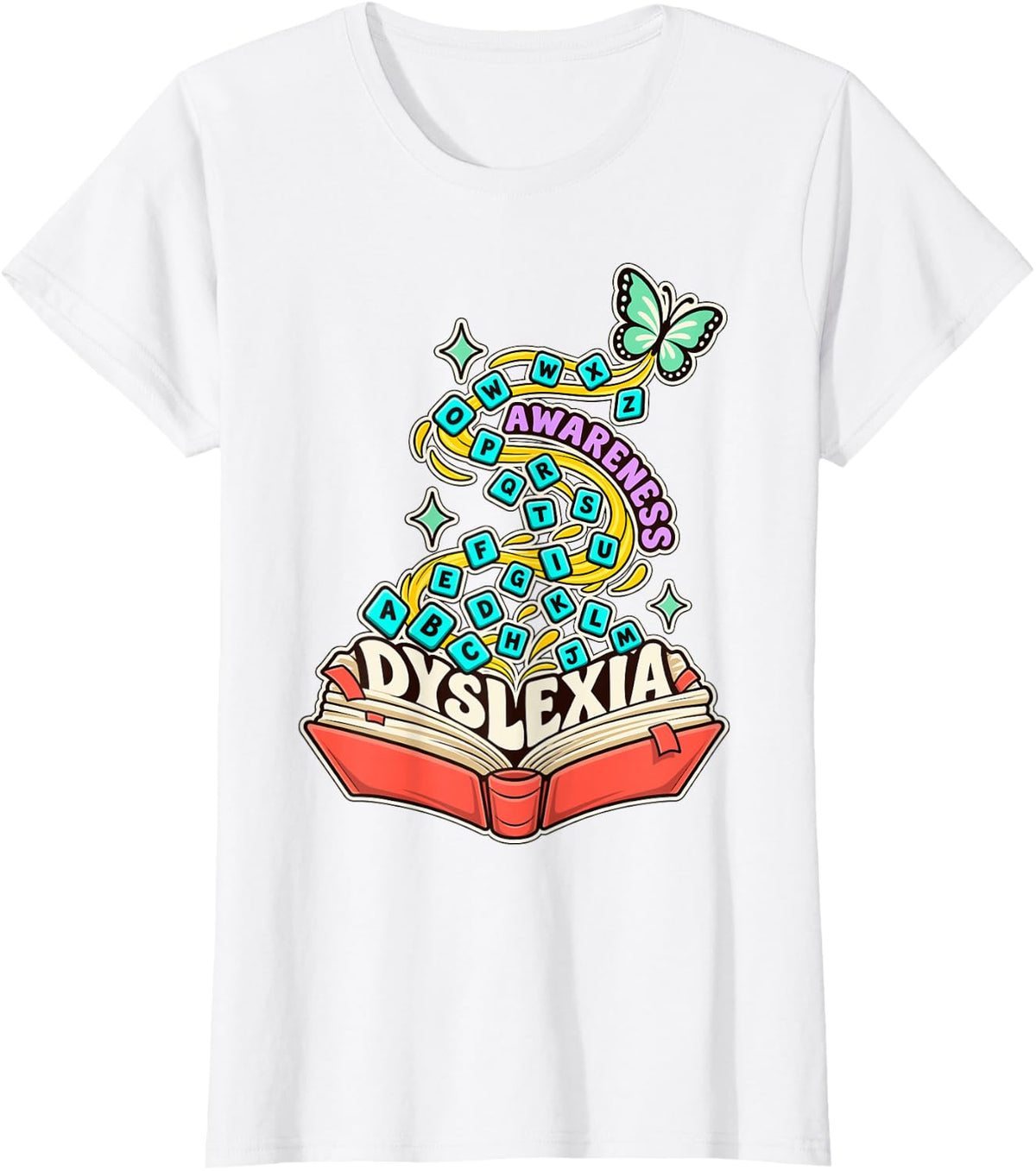 Awareness Dyslexia Support Magic Book T-Shirt - White