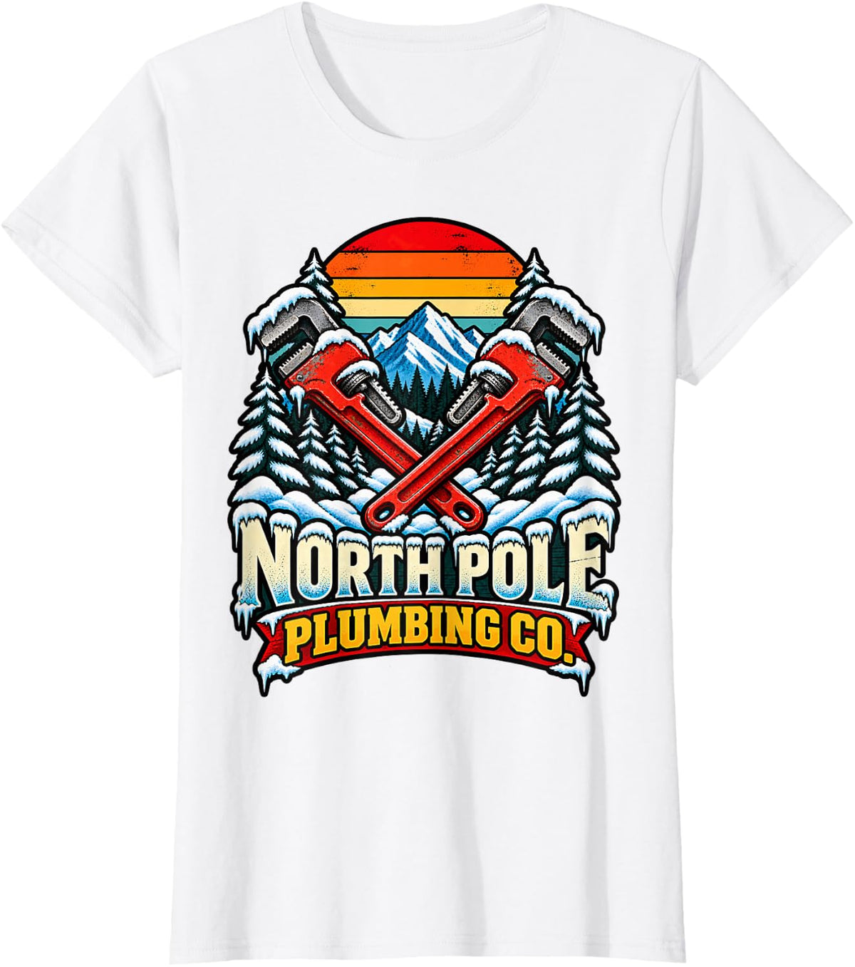 North Pole Plumbing Co Plumber Ugly Christmas Sweater T-Shirt - White