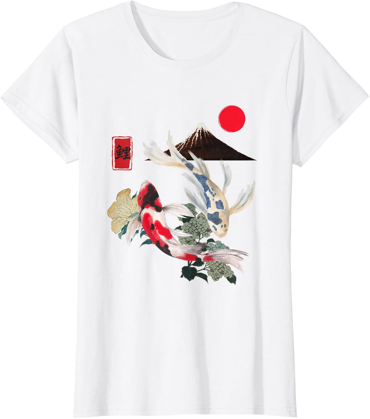Koi fish and cherry blossoms, Japanese art, aesthetic design T-Shirt - White