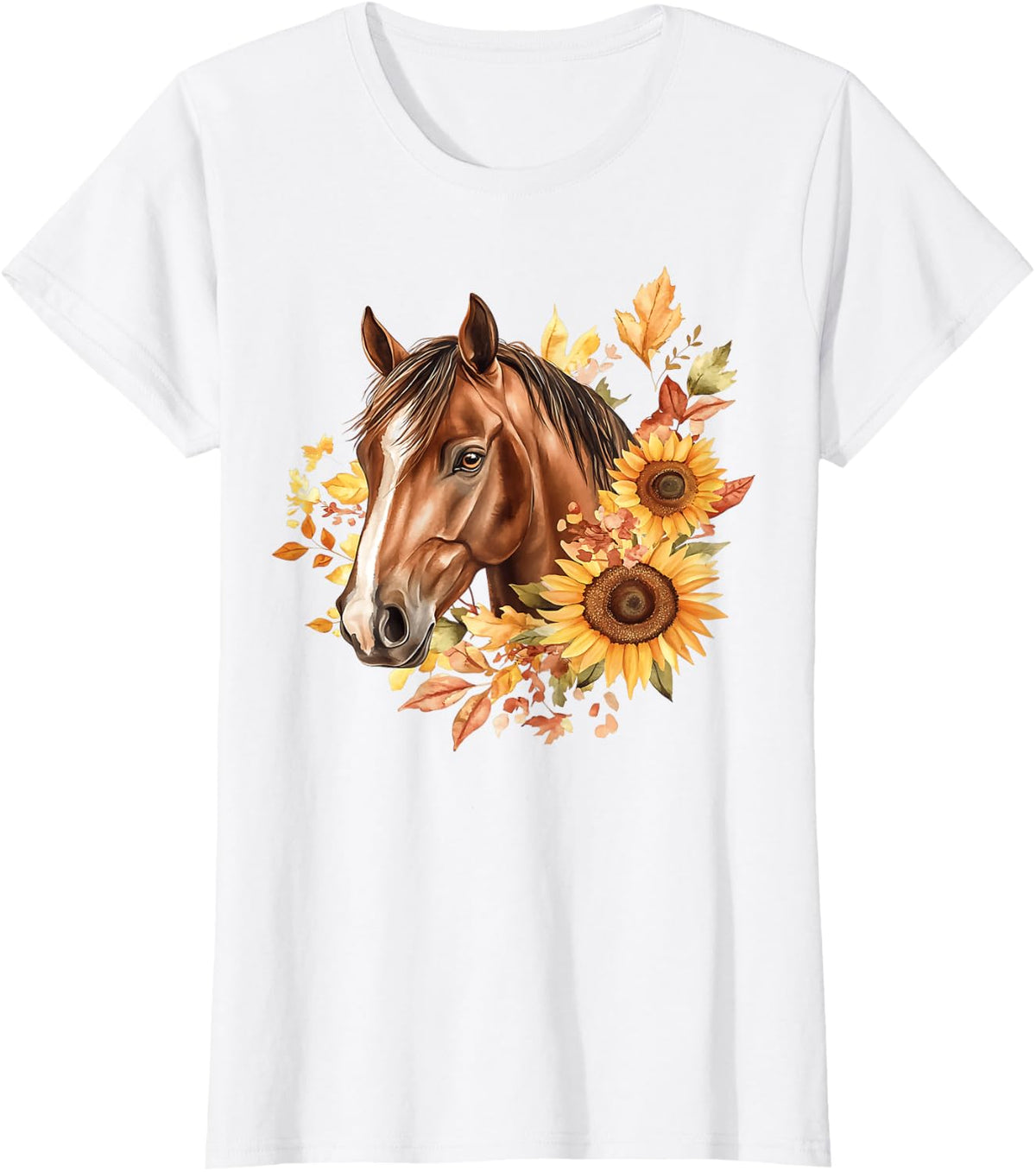 Floral Horse Portrait Sunflowers Horseback Riding Cowgirl T-Shirt - White